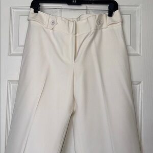 Talbots Cream Wide-Leg Trousers with Button Tab Waist
